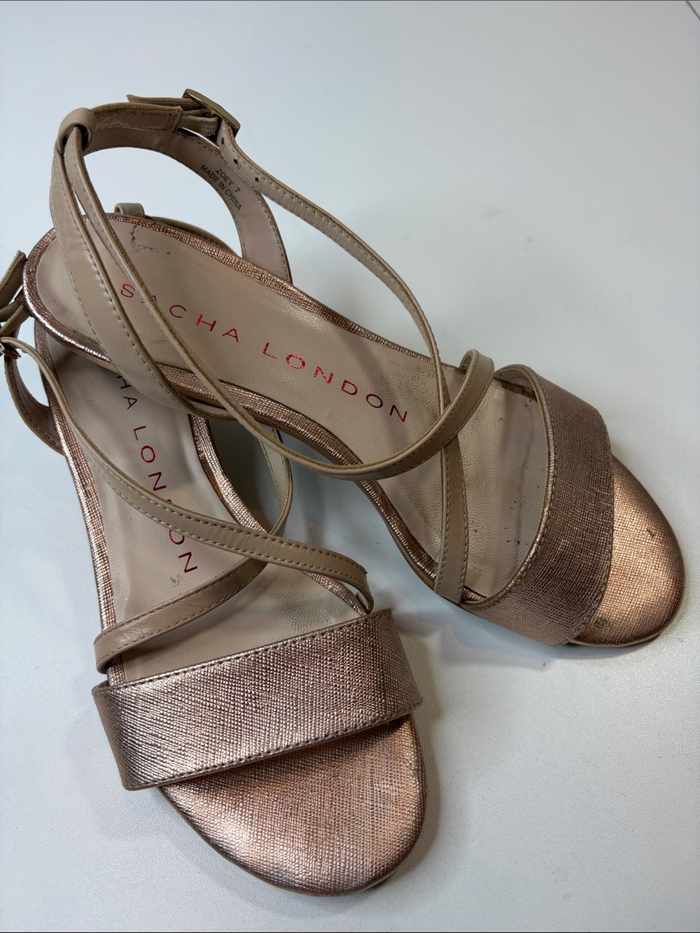Sacha London Size 7 Rose Gold Metallic Strappy Wedge Sandals